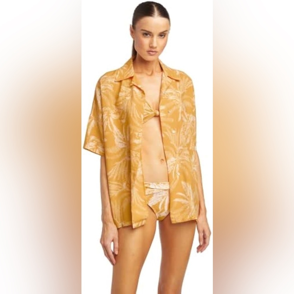 NWOT Robin Piccone Chandy Oversize Cover-Up Shirt in Dandelion Size Medium
